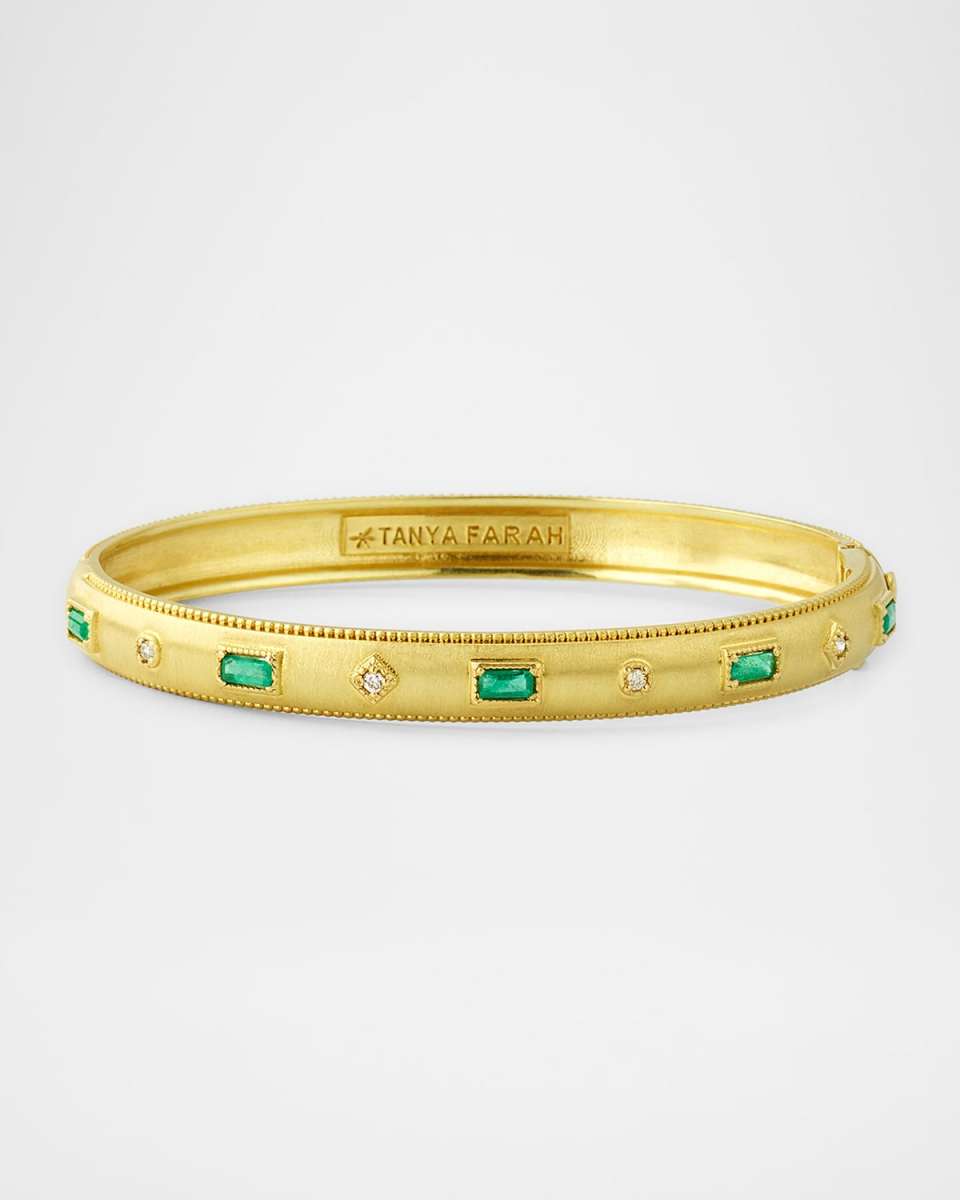 18K Yellow Gold Diamond and Emerald Bangle Bracelet